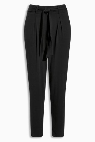 Belted Tapered Leg Trousers